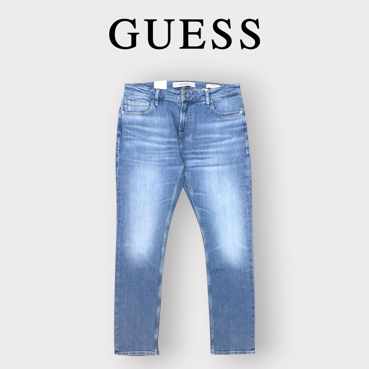 GUESS JEANS- Jeans Uomo, mod.Skinny Low Rise Taille Basse, Lavaggio Chiaro