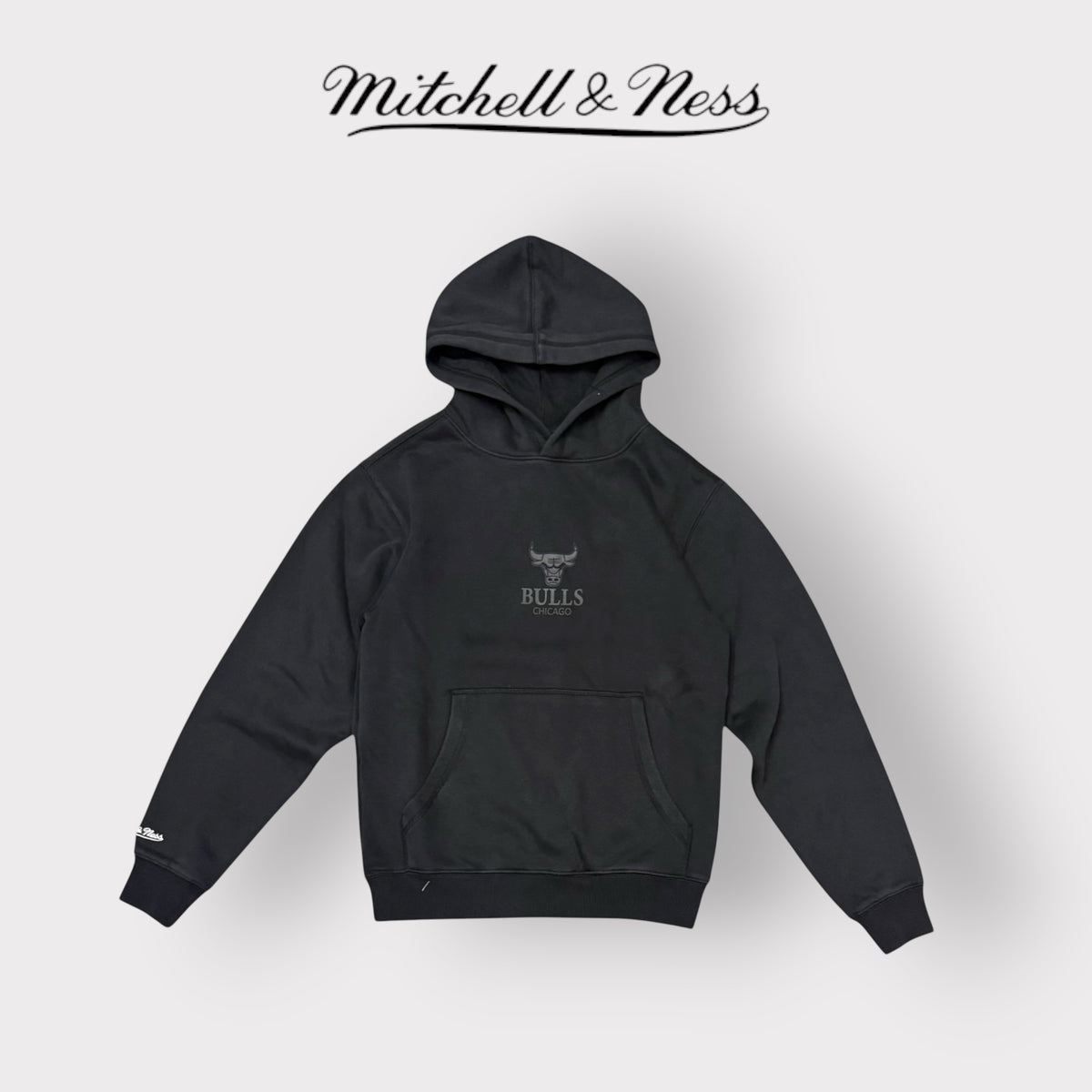 MITCHELL & NESS - Felpa Uomo CHICAGO BULLS con cappuccio, tex.felpato, Col.Nero