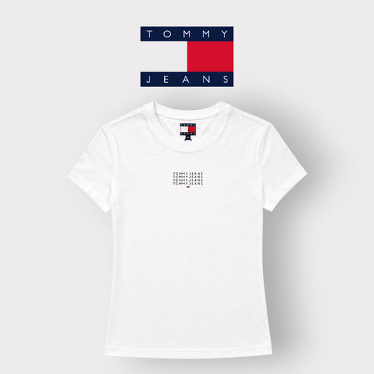 TOMMY JEANS- T-shirt Donna, con scritta in rilievo, Slim Fit, col.Bianco