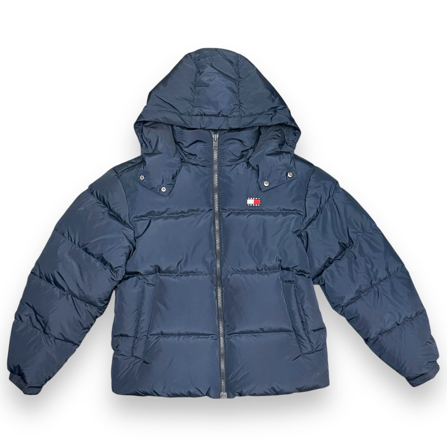Giubbotto TOMMY HILFIGER Uomo, con cappuccio sganciabile e ricamo dietro alla schiena, (veste grande si consiglia una tg. In meno), col.Blu