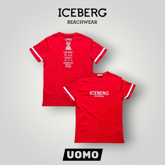 ICEBERG BEACHWEAR- T-shirt Uomo, stampa frontale e sulla schiena, col.Rosso
