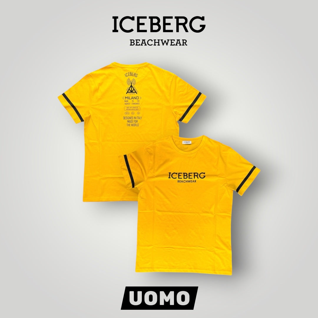 ICEBERG BEACHWEAR- T-shirt Uomo, stampa frontale e sulla schiena, col.Giallo