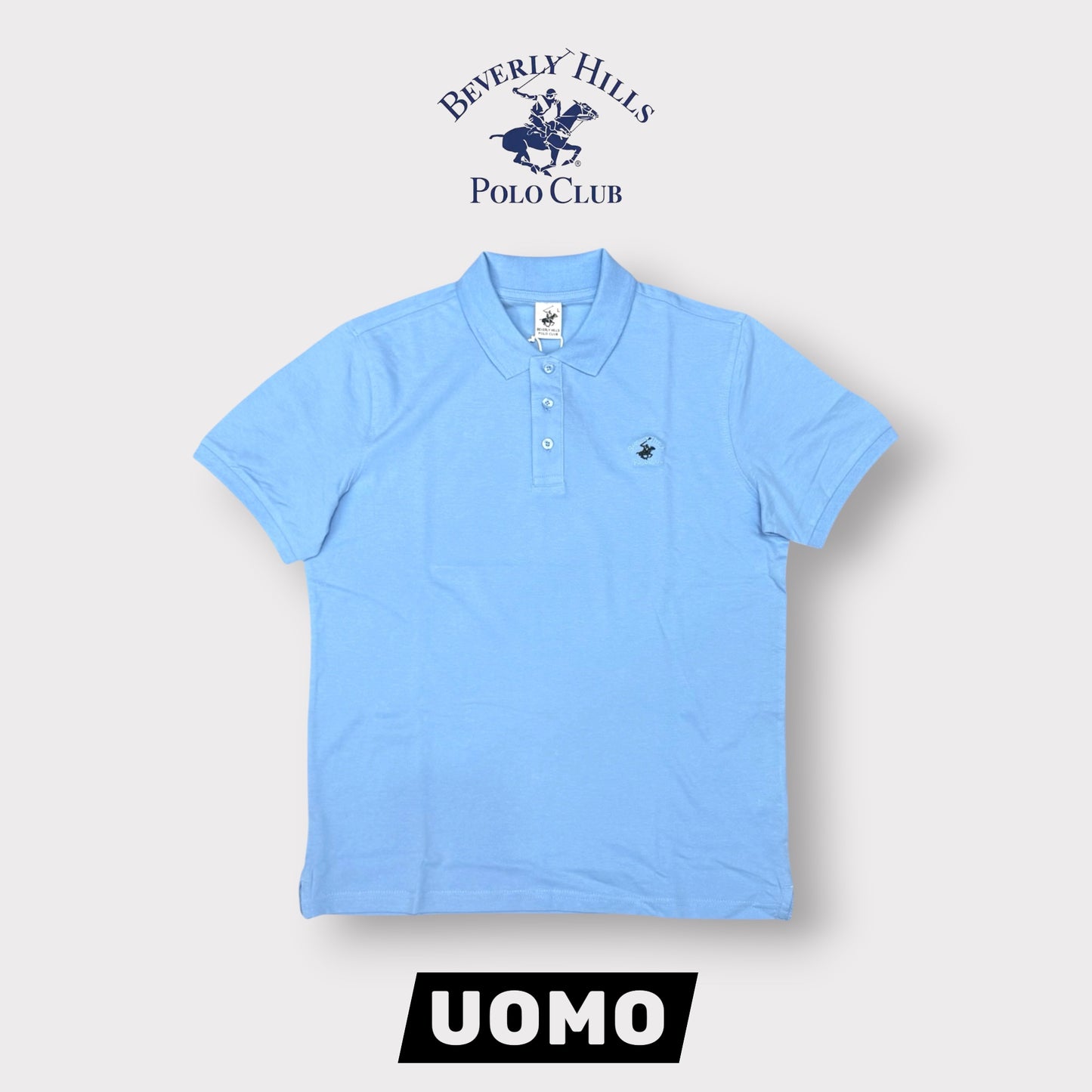 BEVERLY HILLS POLO CLUB- Polo Uomo con logo ricamato lato cuore, col.Celeste