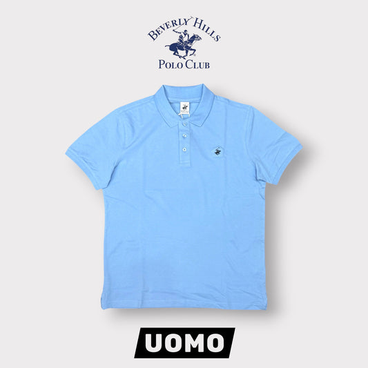 BEVERLY HILLS POLO CLUB- Polo Uomo con logo ricamato lato cuore, col.Celeste
