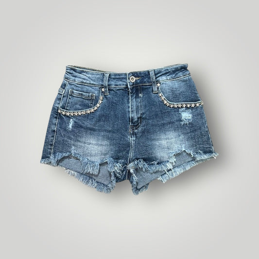 Shorts in denim scuro e applicazioni argento MARC ELLIS