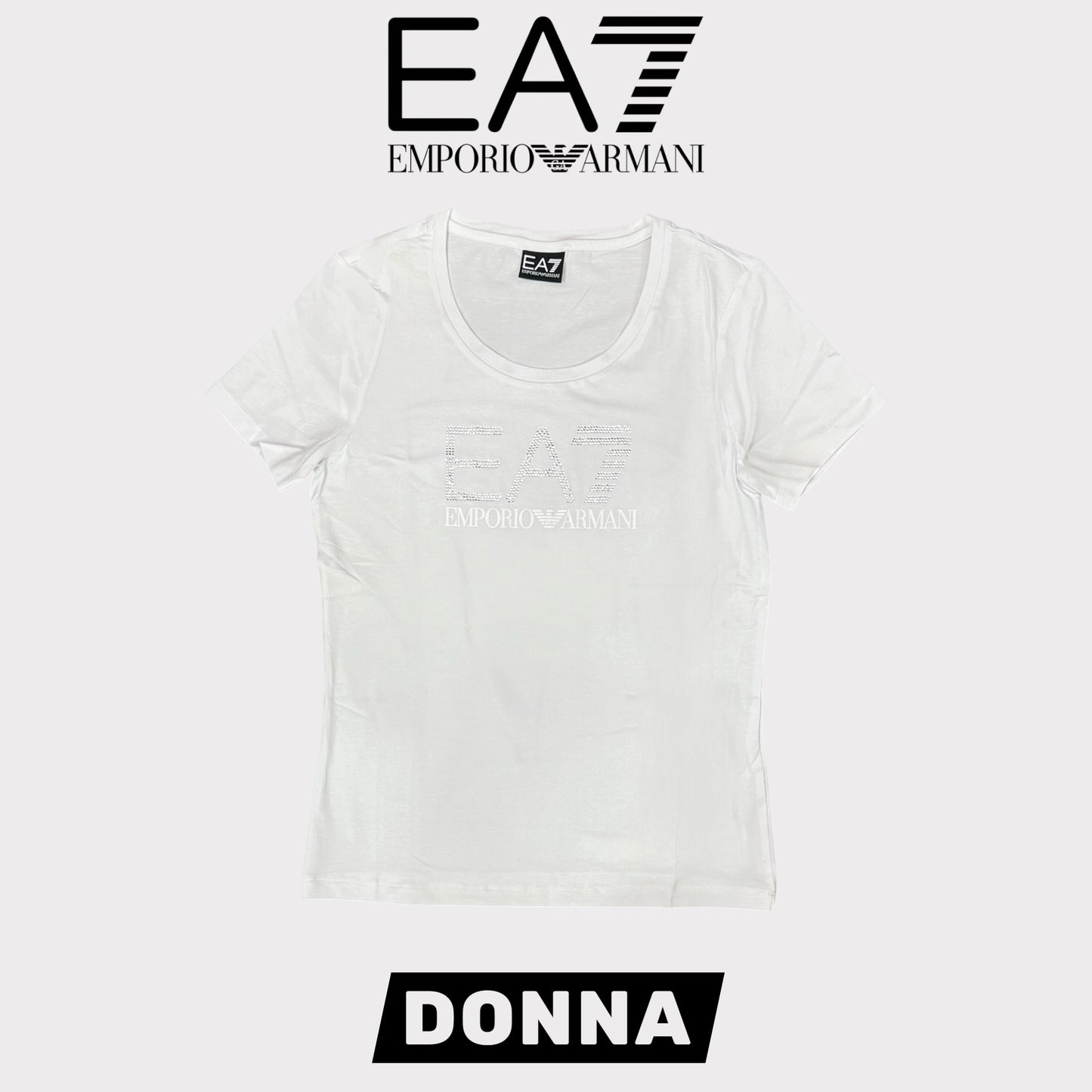 EMPORIO ARMANI- T-shirt Donna, con logo frontale brillantinato, col.Bianco
