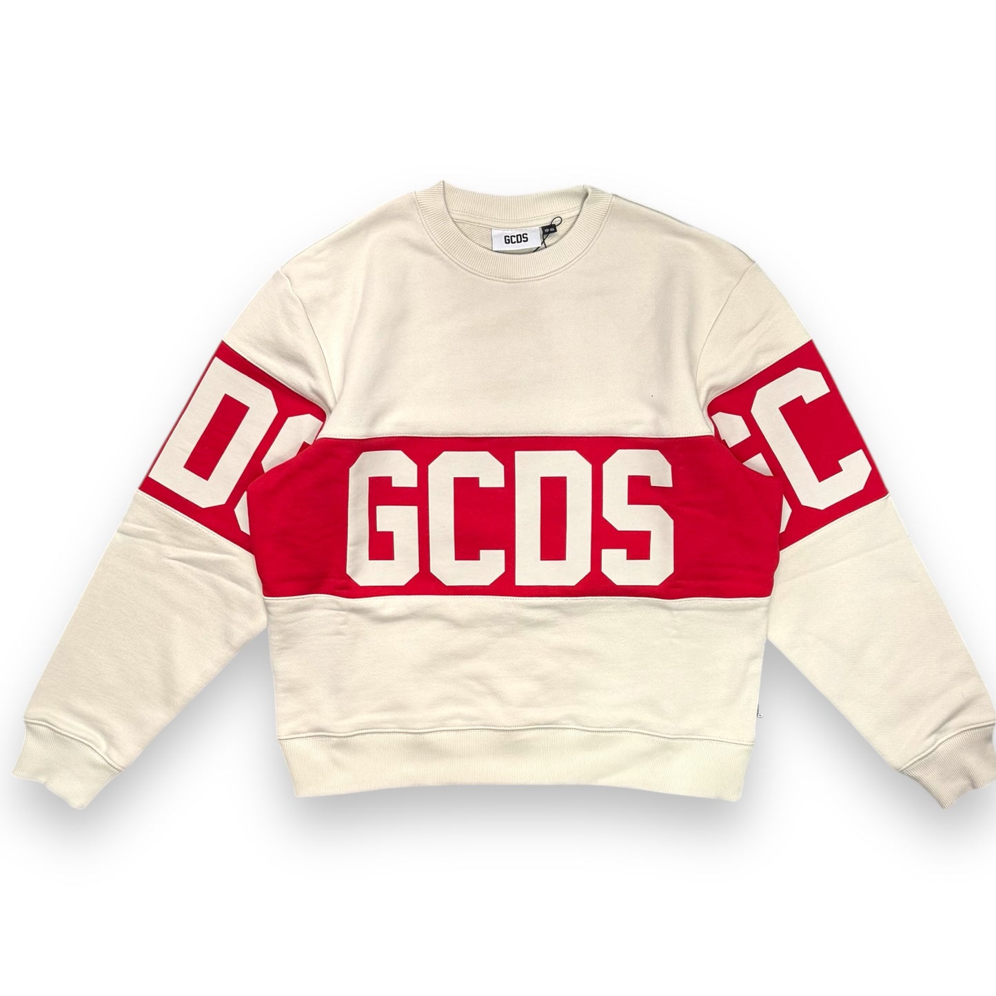 Felpa GCDS girocollo, tex.garzato, col.Beige/Rosso