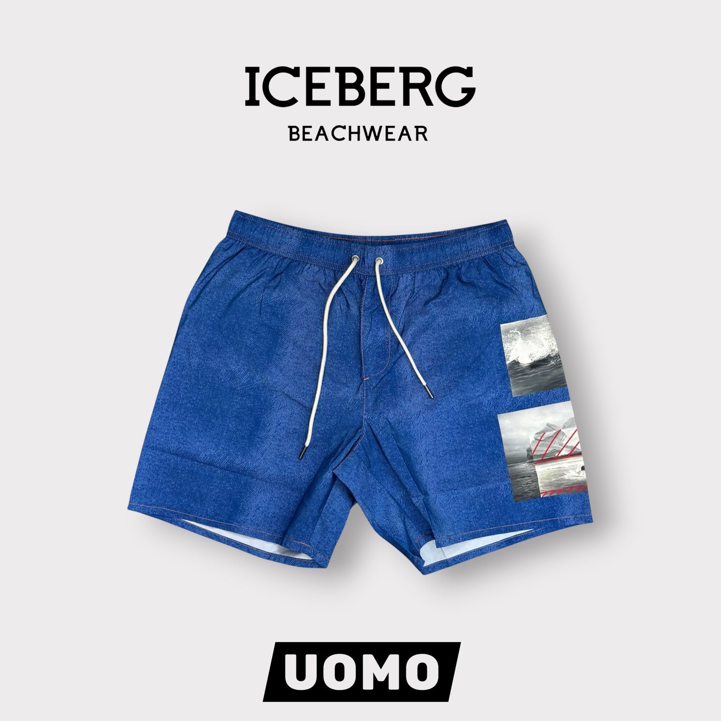 ICEBERG BEACHWEAR- Costume Uomo, con fantasia, Col.Jeans