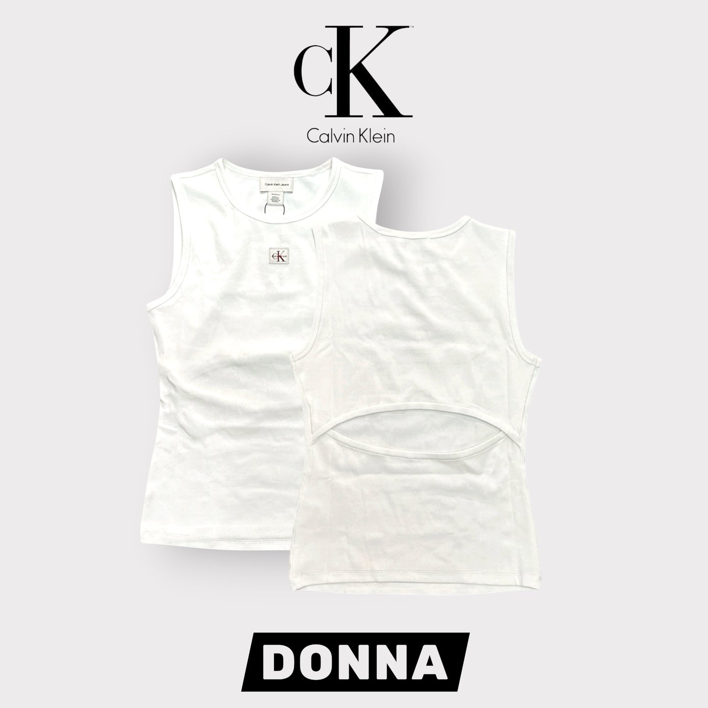 CALVIN KLEIN- Canotta a costine Donna, con logo frontale e taglio dietro, Slim Fit, col.Bianco