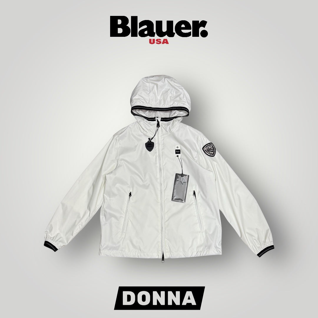 Giubbotto Blauer Donna, antivento con interno in maglina, con scudetto Swarovski e cappuccio, mod.ANAWAN, Col.Bianco