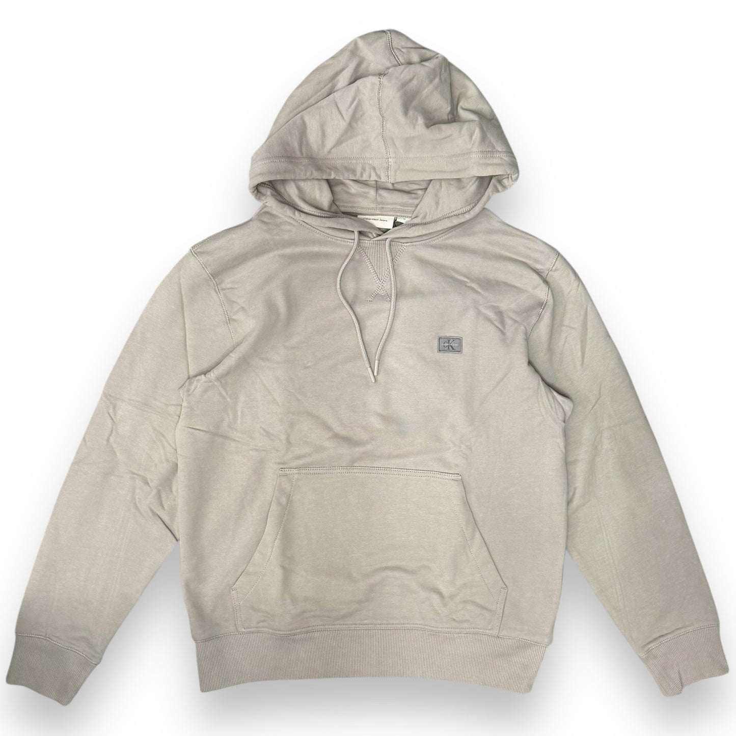 Felpa CALVIN KLEIN Uomo con cappuccio, tex. garzato, col.Sabbia (targhetta lato cuore CK Calvin Klein)