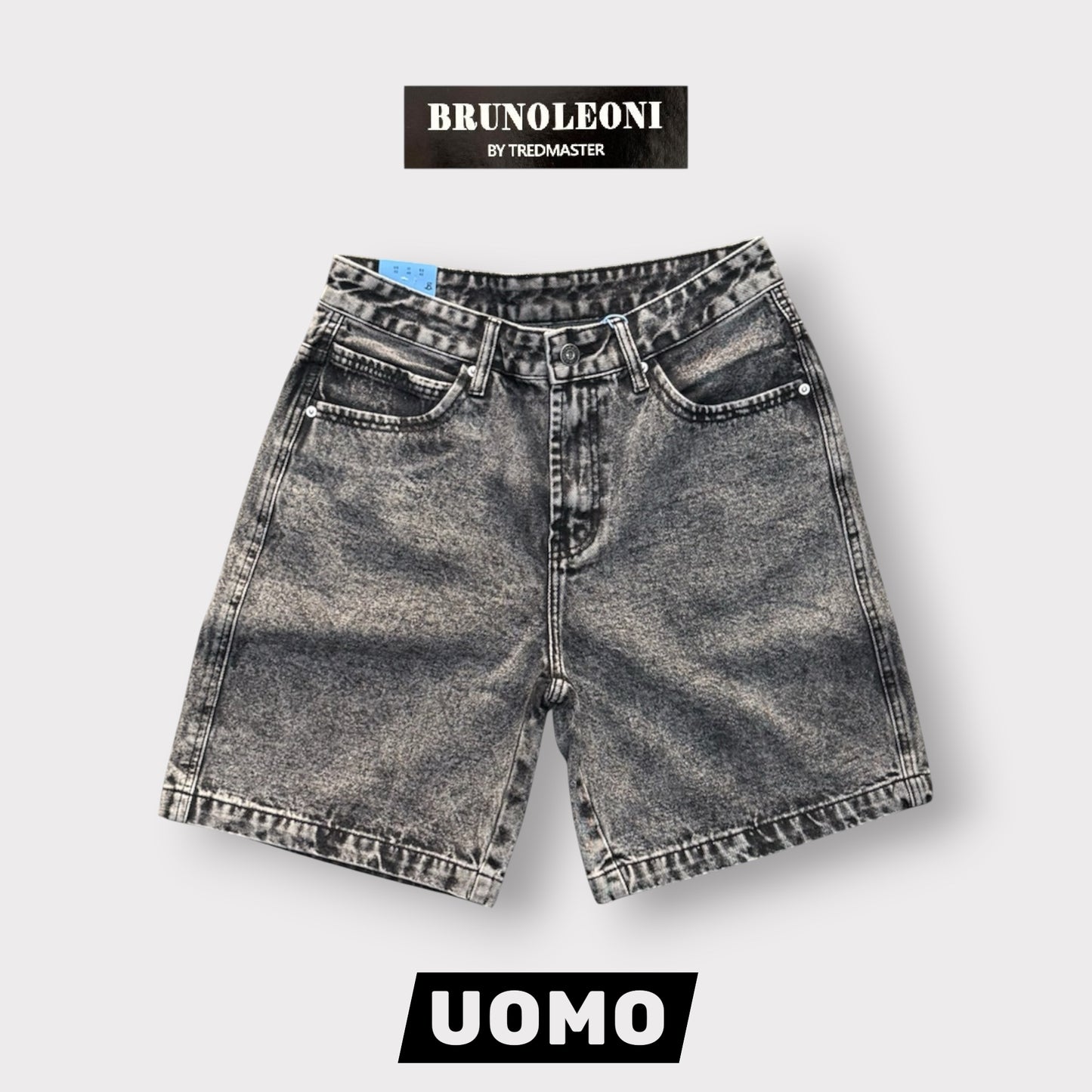 BRUNO LEONI - Bermuda Uomo Carpenter (lunghezza sopra al ginocchio), Col.Denim Grigio