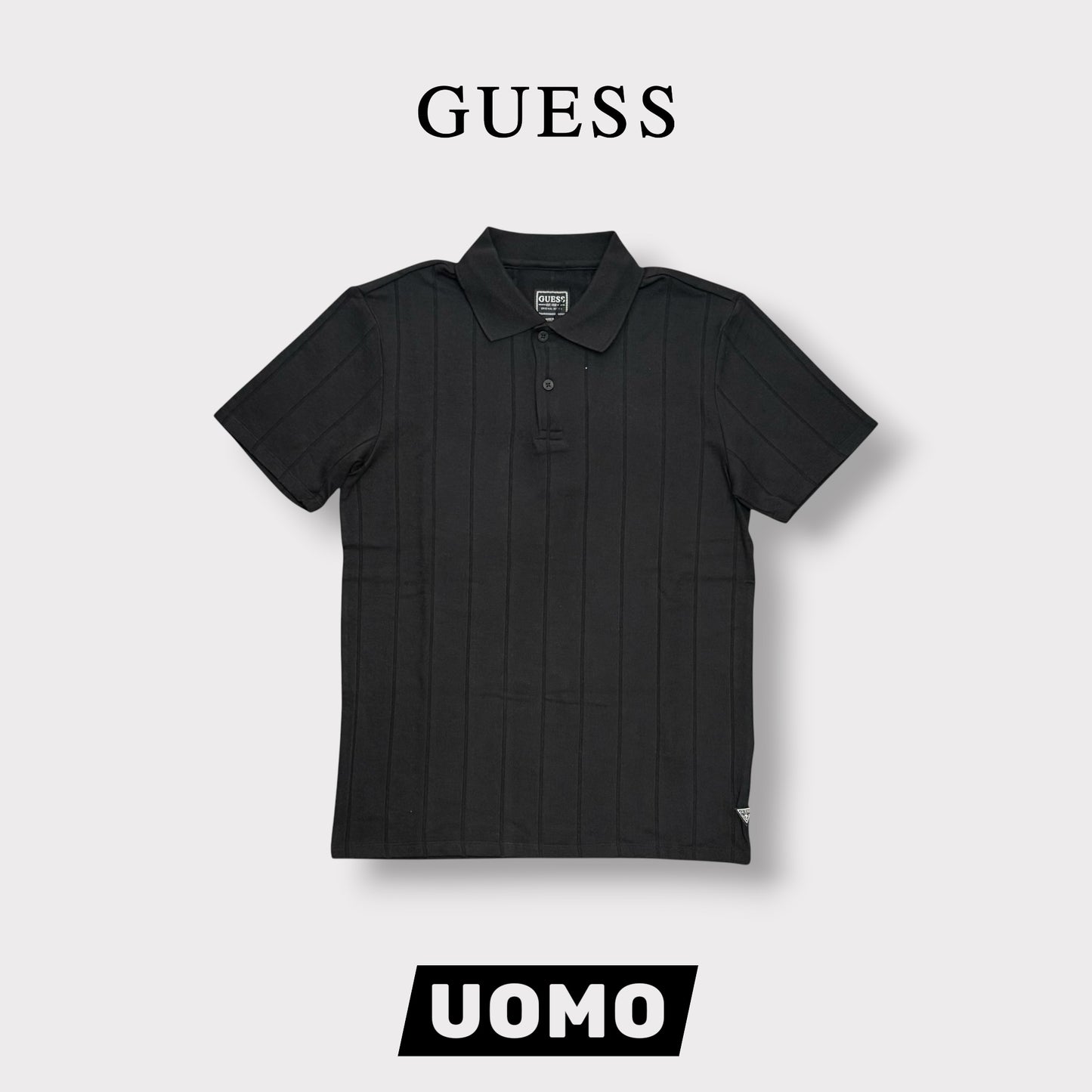 GUESS- Polo Uomo, in filo, Regular Fit, Col.Nero
