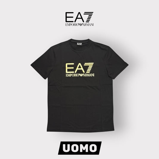 EMPORIO ARMANI- T-shirt Uomo, con stampa frontale, col.Nero/Oro