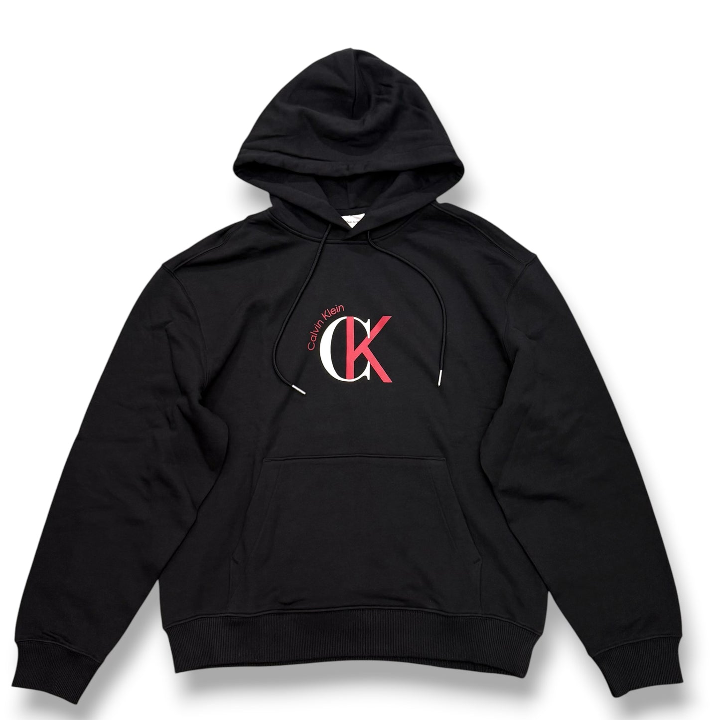 CALVIN KLEIN- Felpa Oversize estiva Uomo, con cappuccio e stampa frontale, tex.cotone garzato, Col.Nero