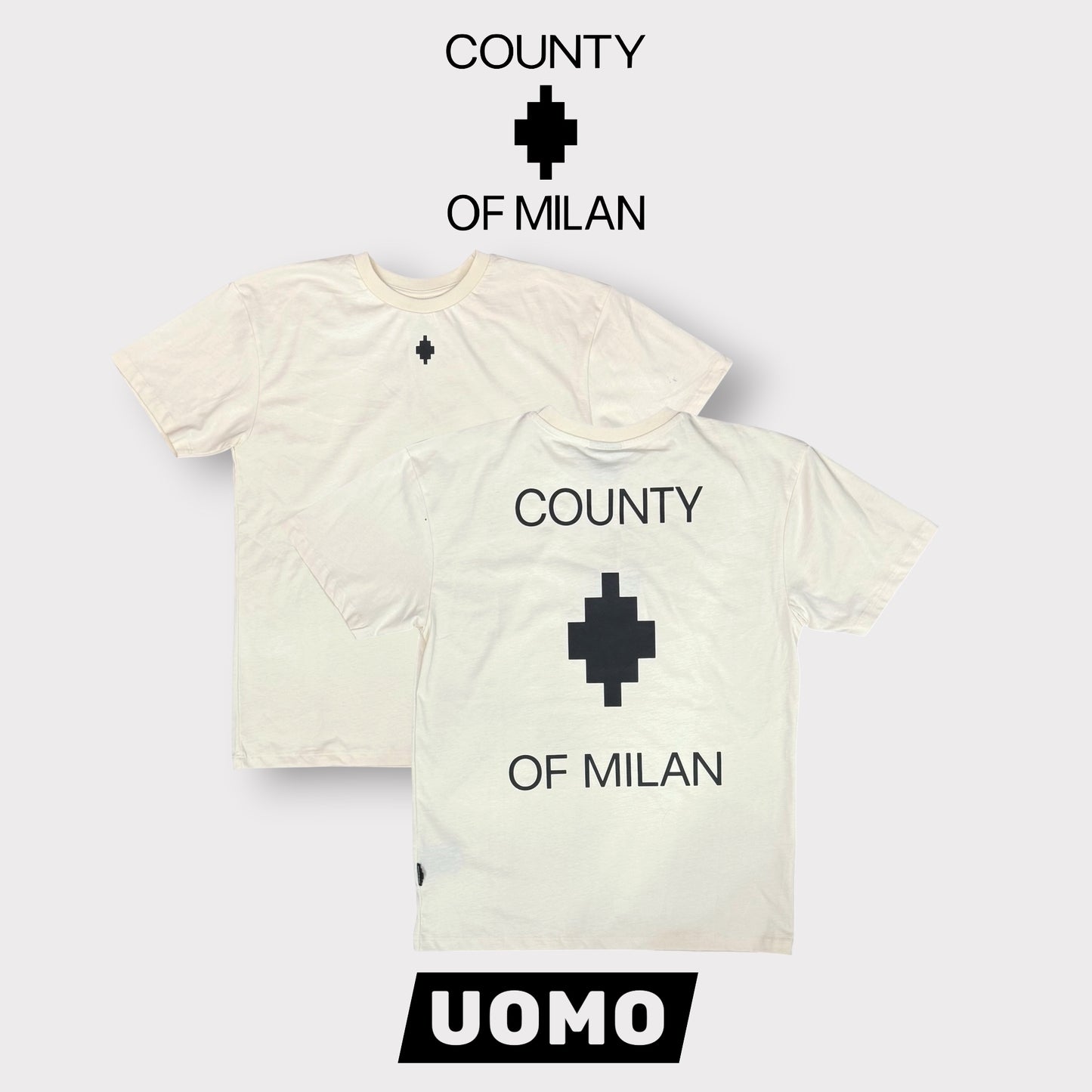 COUNTY OF MILAN- T-Shirt Uomo, (veste comoda), con stampa schienale, Col.Beige