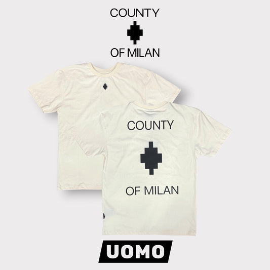 COUNTY OF MILAN- T-Shirt Uomo, (veste comoda), con stampa schienale, Col.Beige