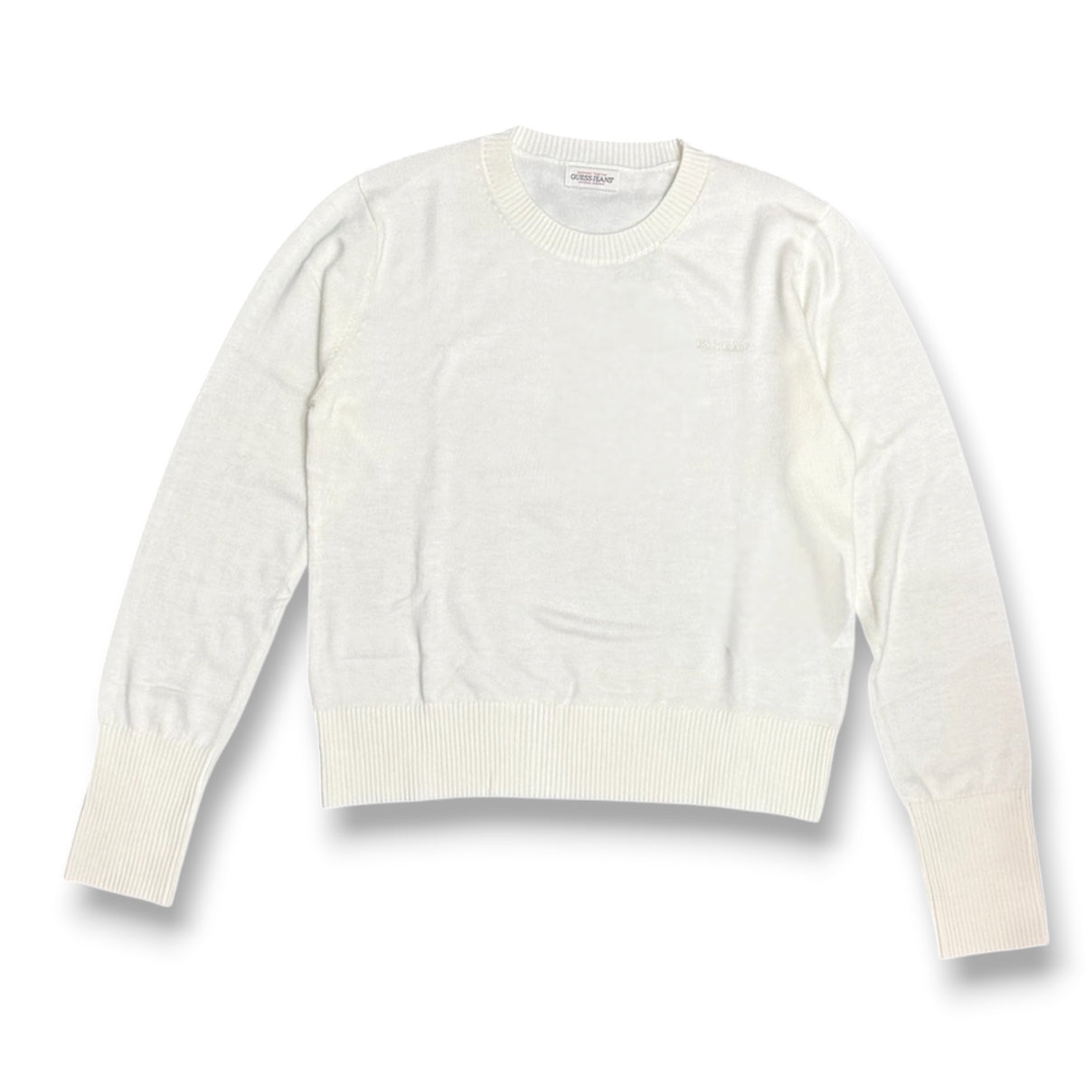 GUESS - Maglioncino Donna, con logo ricamato lato cuore, Col.Bianco