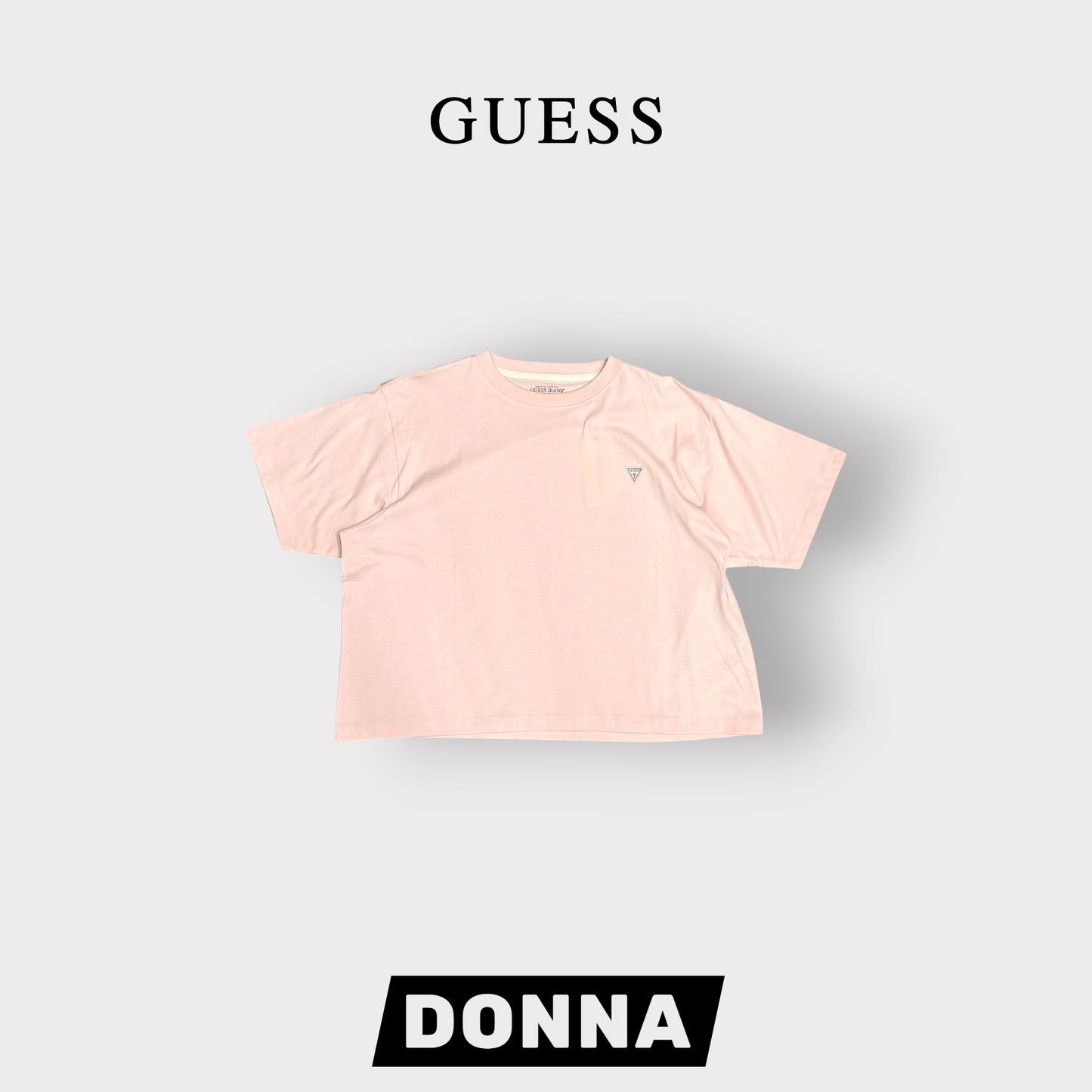 GUESS JEANS- T-shirt Donna, BoxyFit, con logo lato cuore, col.Rosa