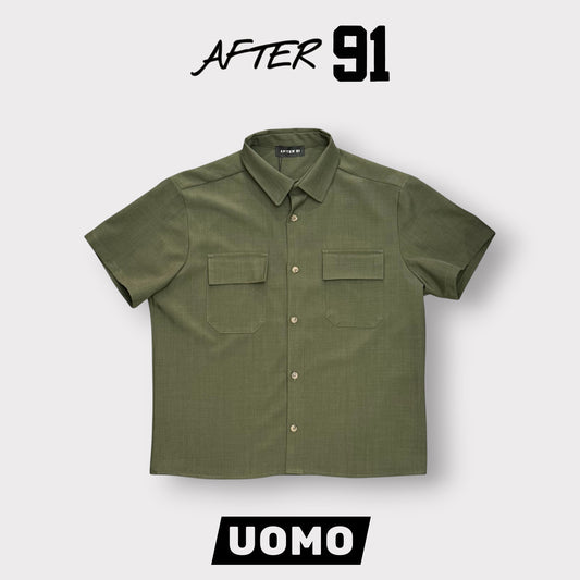 AFTER 91- Camicia Uomo mezza manica,Boxy Fit, Col.Verde