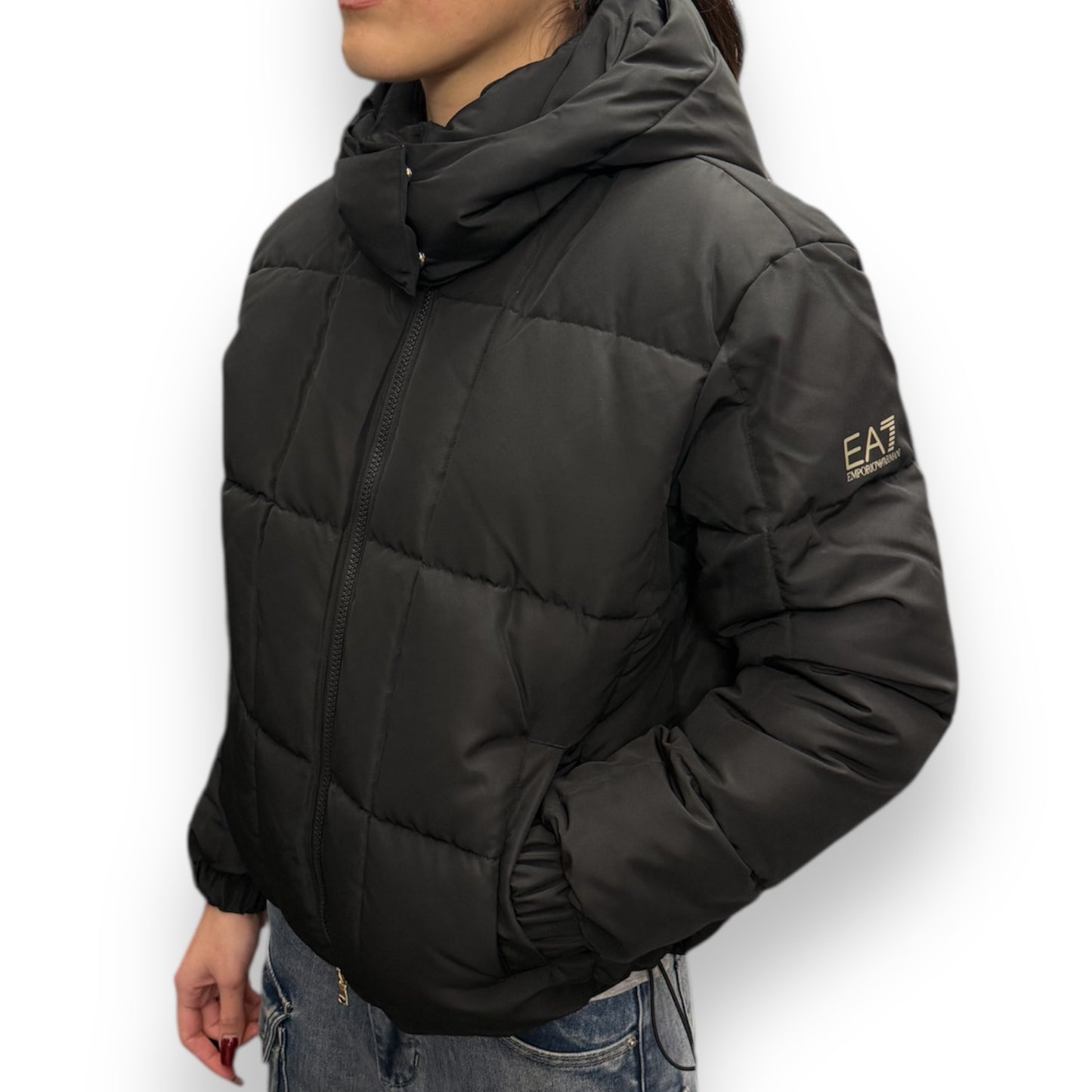 Giubbotto EMPORIO ARMANI Donna, con cappuccio sganciabile, col.Nero (w jacket ho extra padded core)- (veste grande)