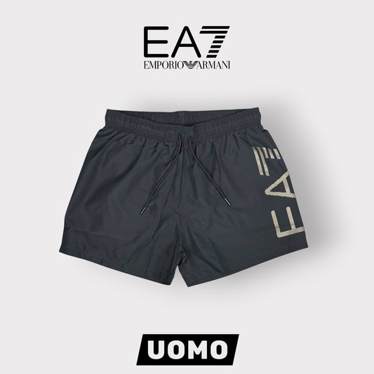 EMPORIO ARMANI- Costume Uomo con scritta sulla gamba, Col.Nero