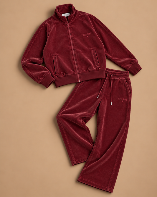 GUESS- Tuta completa Donna, a costine, tex.Velluto, Col.Bordeaux