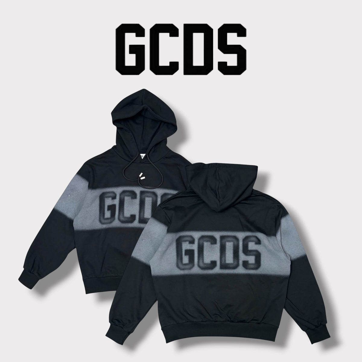 GCDS - Felpa con cappuccio, effetto fumè, Col.Nero