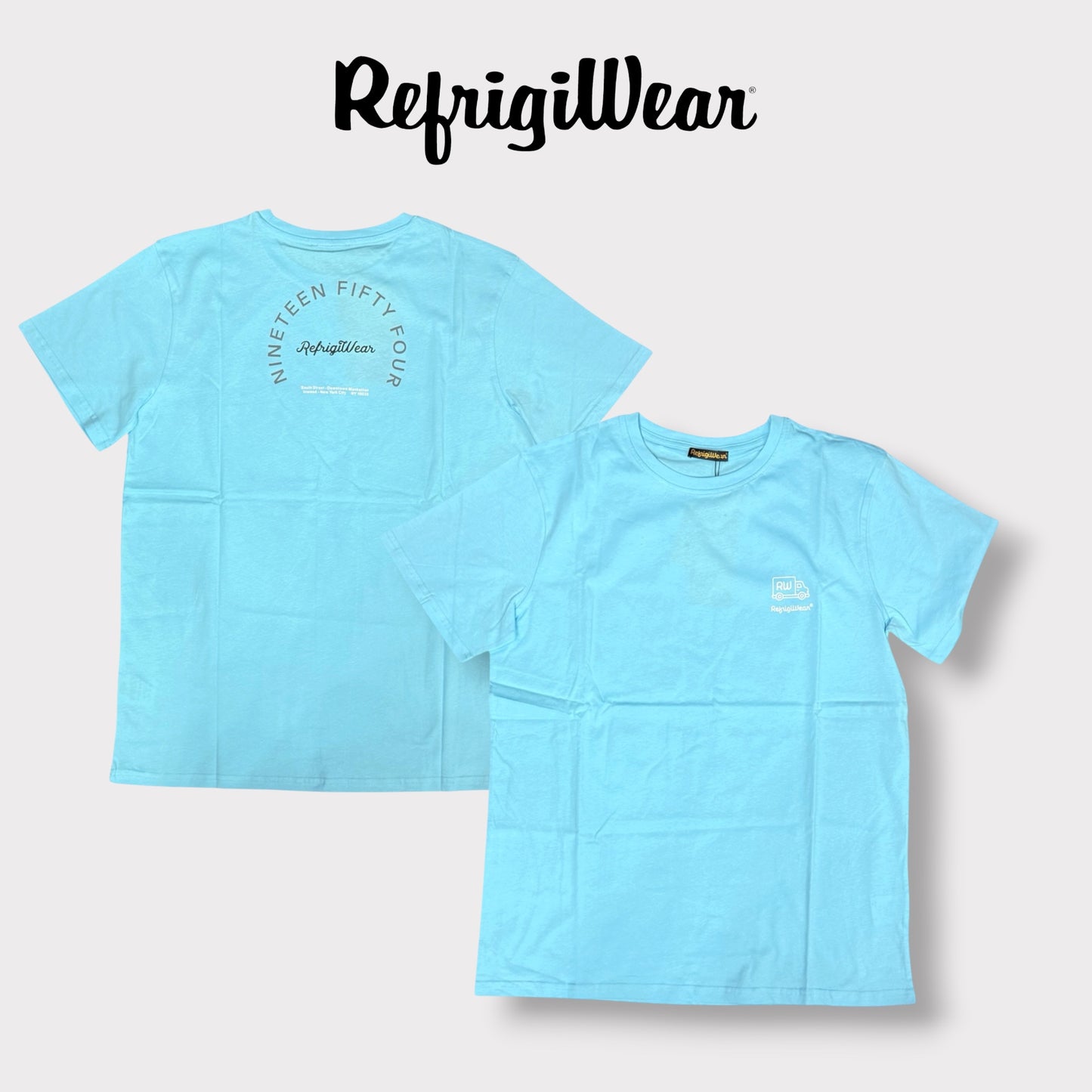 REFRIGIWEAR - T-Shirt Uomo con logo lato cuore e stampa schienale, Col.Celeste