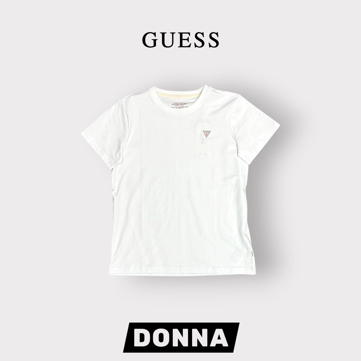 GUESS JEANS- T-shirt Donna, RegularFit, con logo lato cuore, col.Bianco