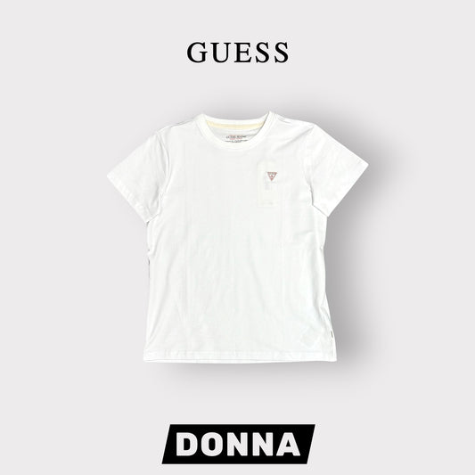 GUESS JEANS- T-shirt Donna, RegularFit, con logo lato cuore, col.Bianco