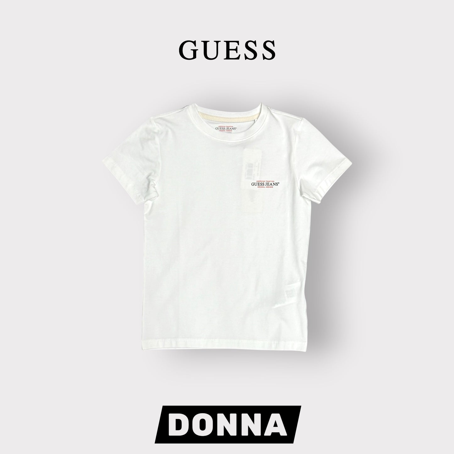 GUESS JEANS- T-shirt Donna, SlimFit, con stampa lato cuore, col.Bianco