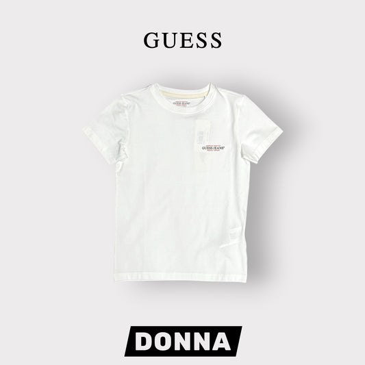 GUESS JEANS- T-shirt Donna, SlimFit, con stampa lato cuore, col.Bianco