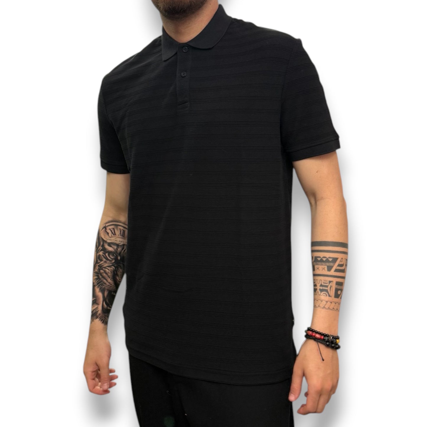 GUESS- Polo Uomo, in filo, Regular Fit, Col.Nero