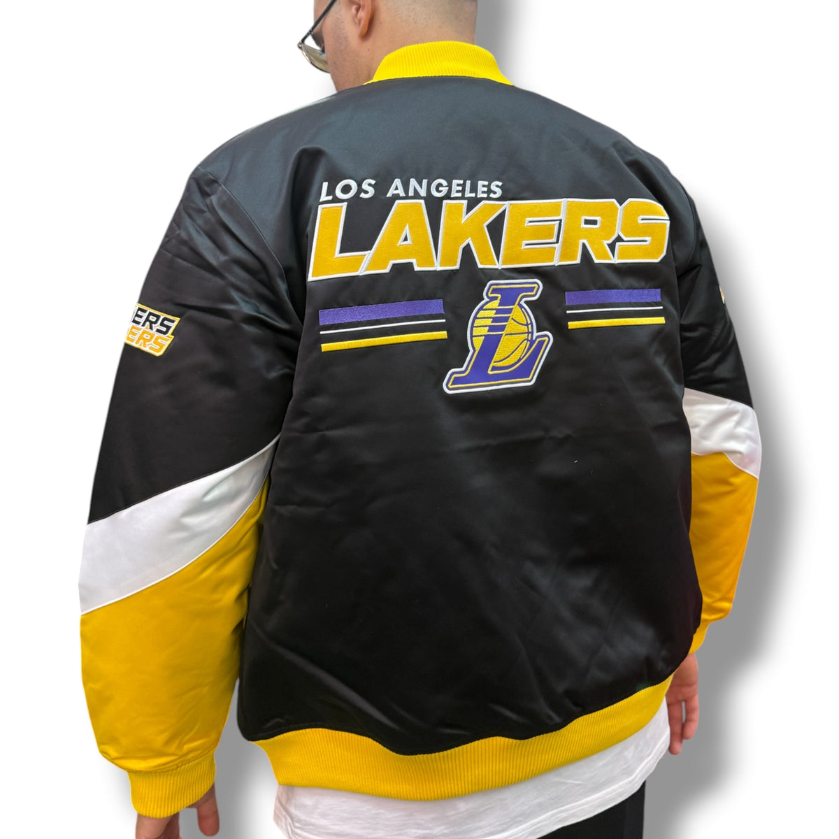 MITCHELL&NESS- Giubbotto Uomo, mod.Varsity Jacket, Los Angeles Lakers, col.Nero/Giallo/Bianco
