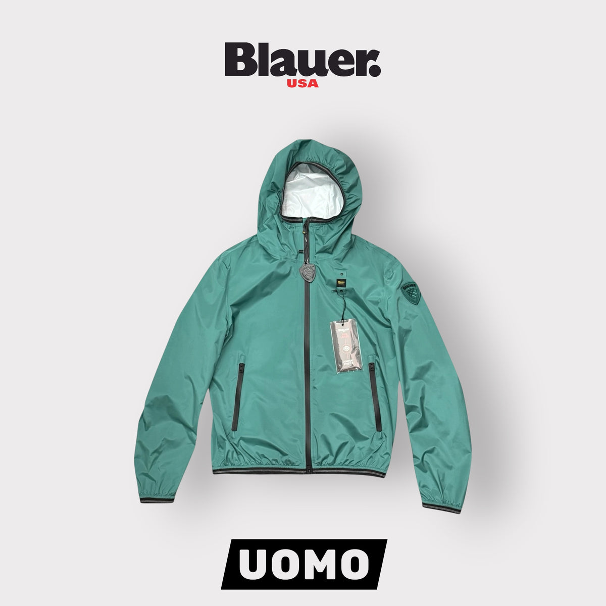 Giubbotto BLAUER Uomo, antivento con cappuccio, mod.FARRIN, Col.Verde