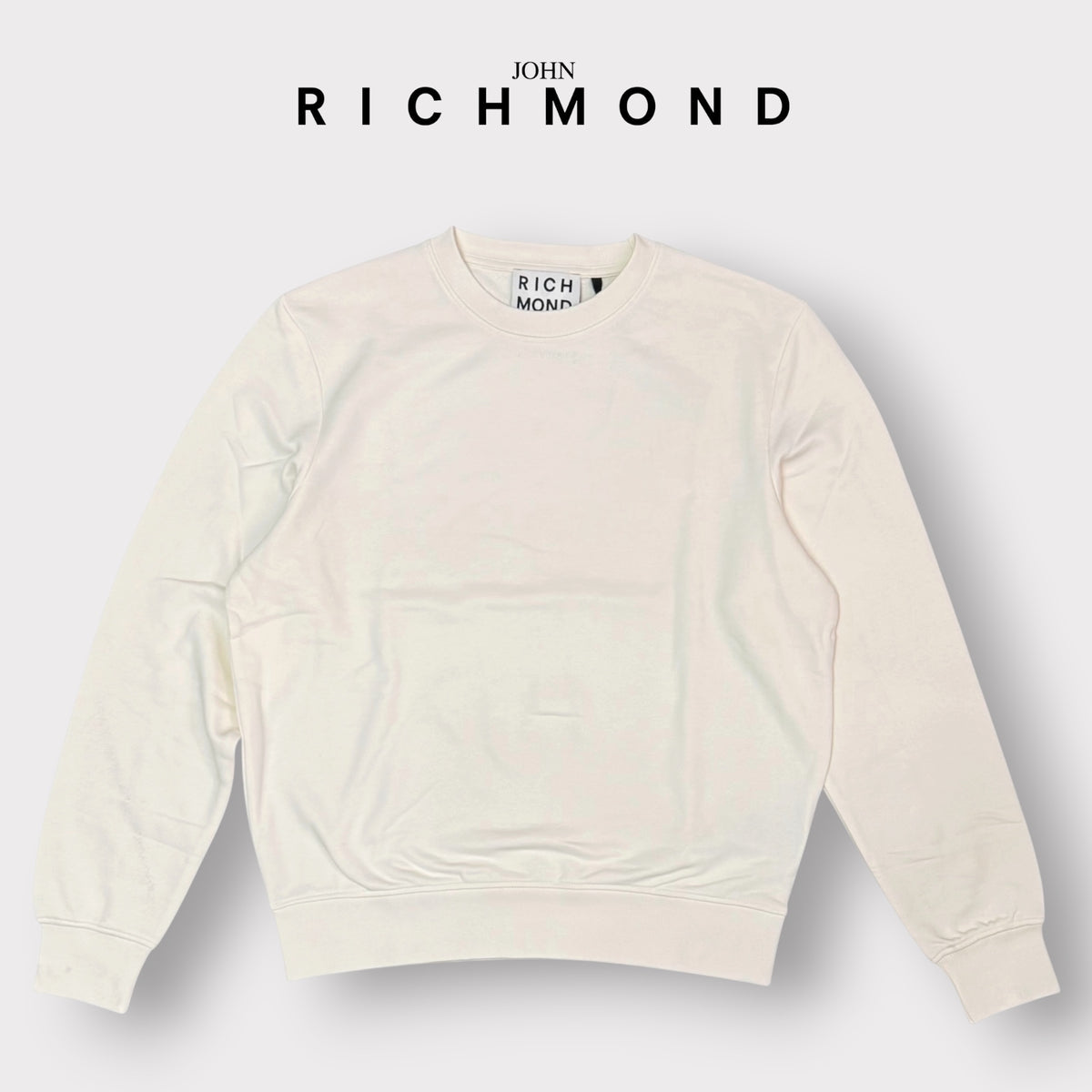 RICHMOND - Felpa Uomo girocollo, con logo ricamato piccolo, Col.Panna