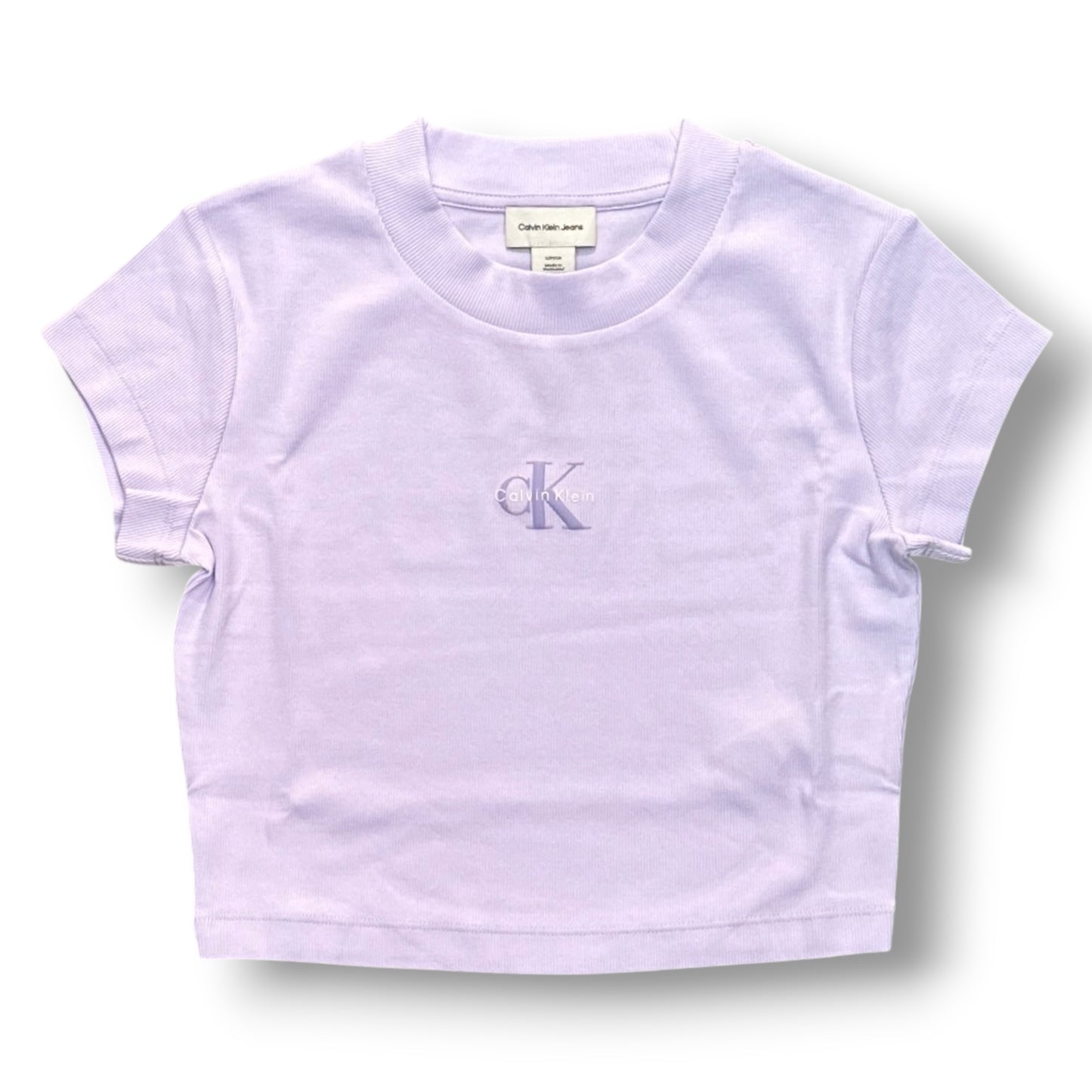 CALVIN KLEIN- T-shirt Donna, con logo in rilievo, Cropped Fit, col.Lilla