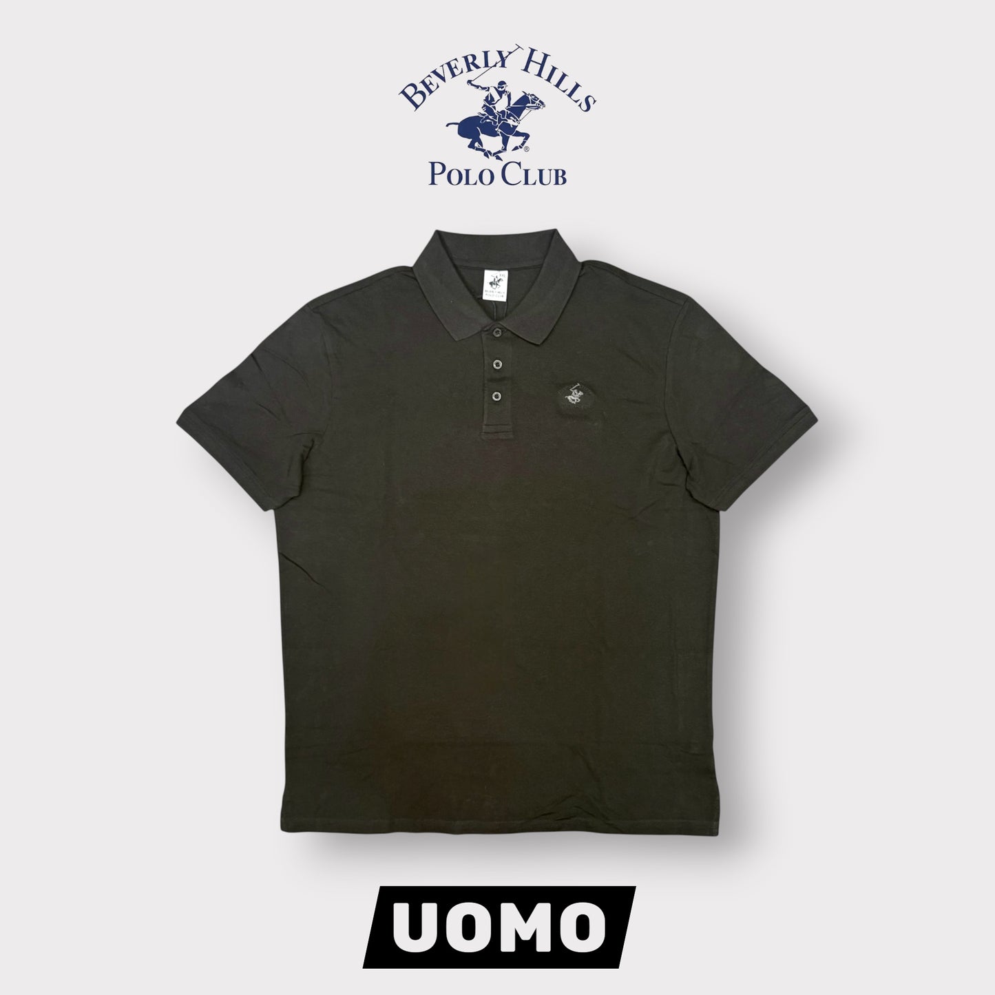 BEVERLY HILLS POLO CLUB- Polo Uomo con logo ricamato lato cuore, col.Nero