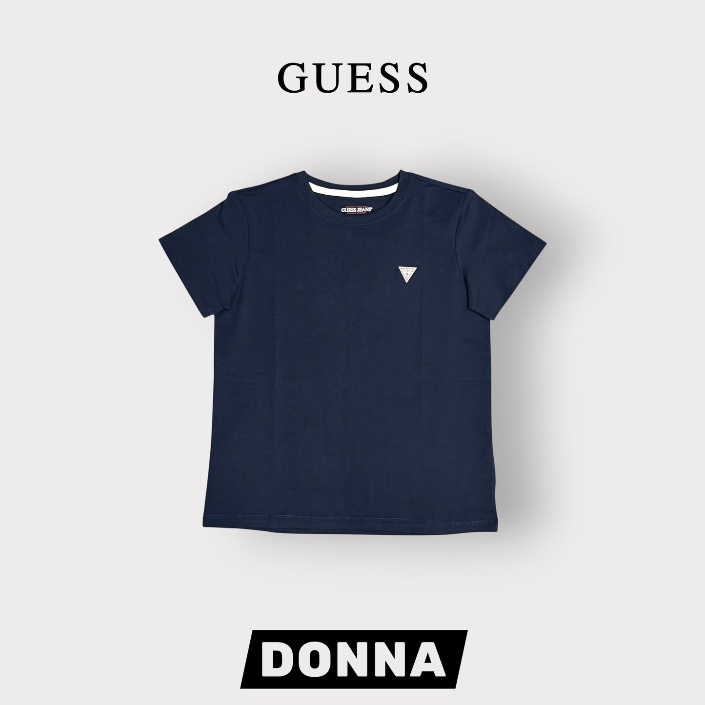 GUESS JEANS- T-shirt Donna, RegularFit, con logo lato cuore, col.Blu