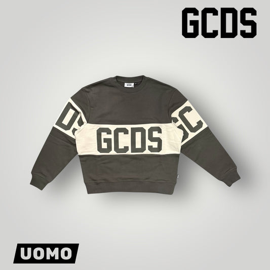 Felpa GCDS girocollo, tex.garzato, col.Verde militare/Beige