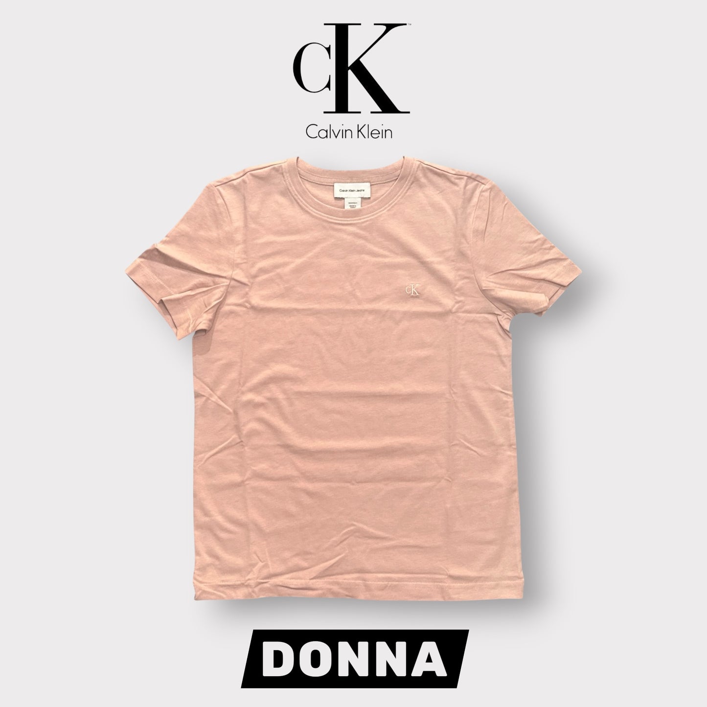 CALVIN KLEIN- T-shirt Donna, con logo ricamato lato cuore, Regular Fit, col.Rosa