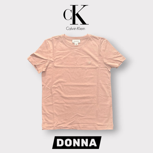 CALVIN KLEIN- T-shirt Donna, con logo ricamato lato cuore, Regular Fit, col.Rosa