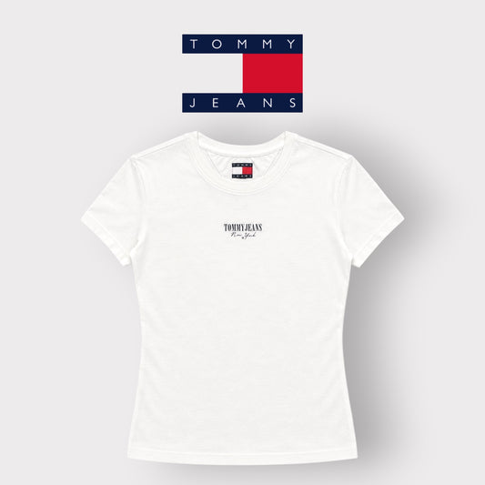TOMMY JEANS- T-shirt Donna, con stampa frontale, Slim Fit, col.Bianco