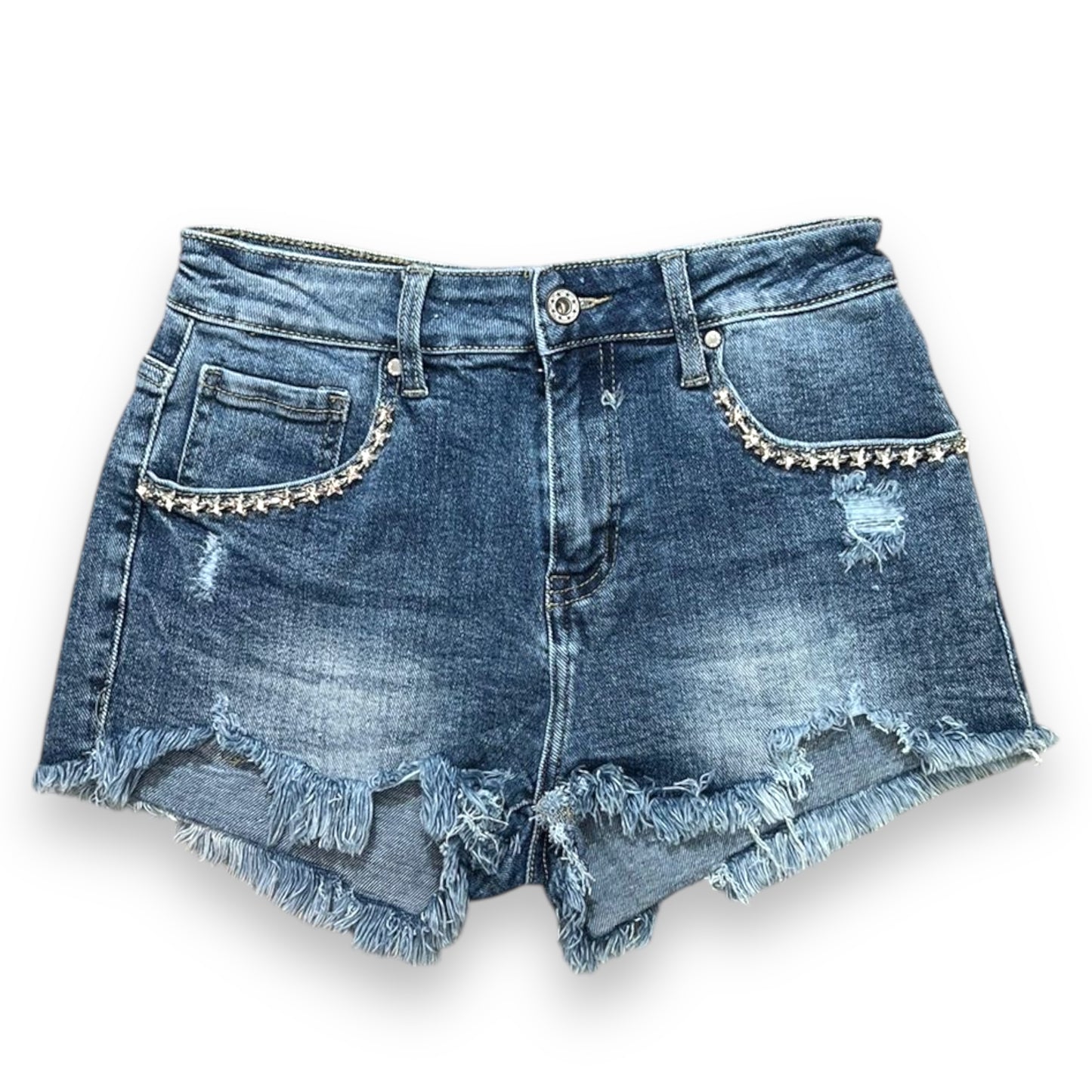 Shorts in denim scuro e applicazioni argento MARC ELLIS