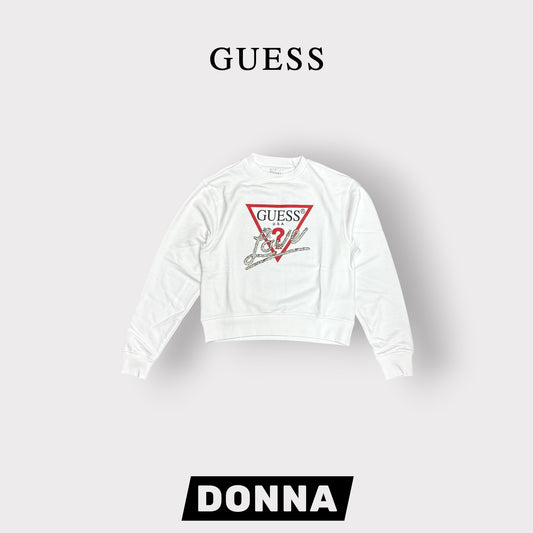 GUESS-Felpa estiva Donna, girocollo, con applicazioni e stampa frontale, tex.cotone garzato, Col.Bianco