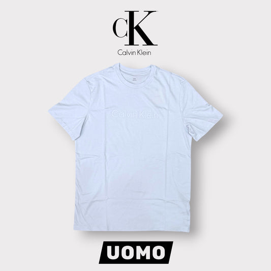 CALVIN KLEIN - T-Shirt Uomo con scritta frontale gommata, Col.Celeste
