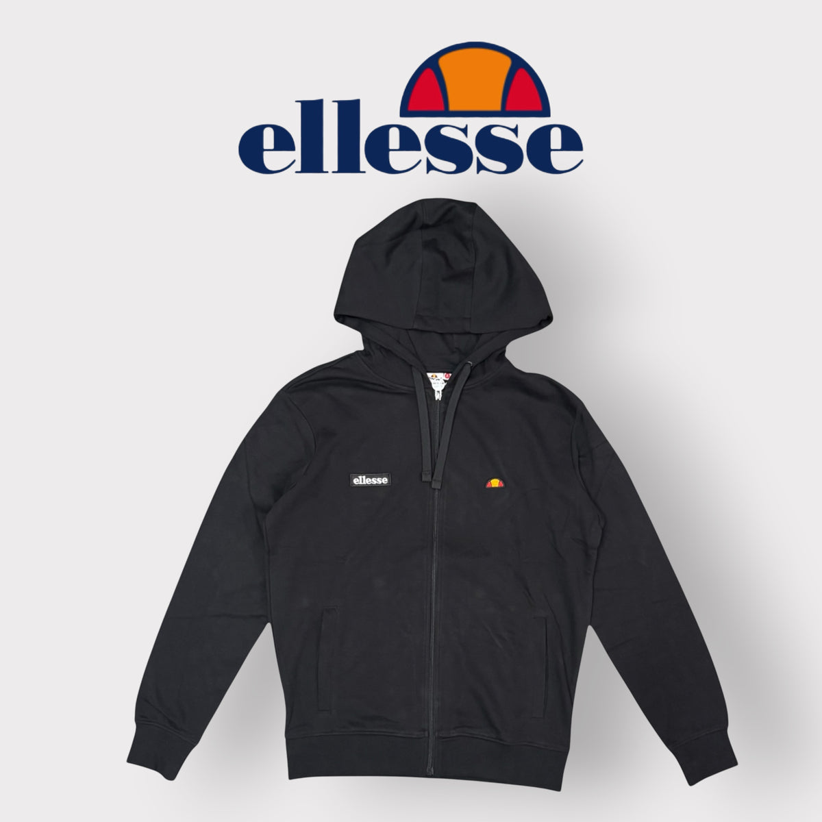 ELLESSE - Felpa Uomo con logo ricamato piccolo, con cappuccio e zip, Col.Nero