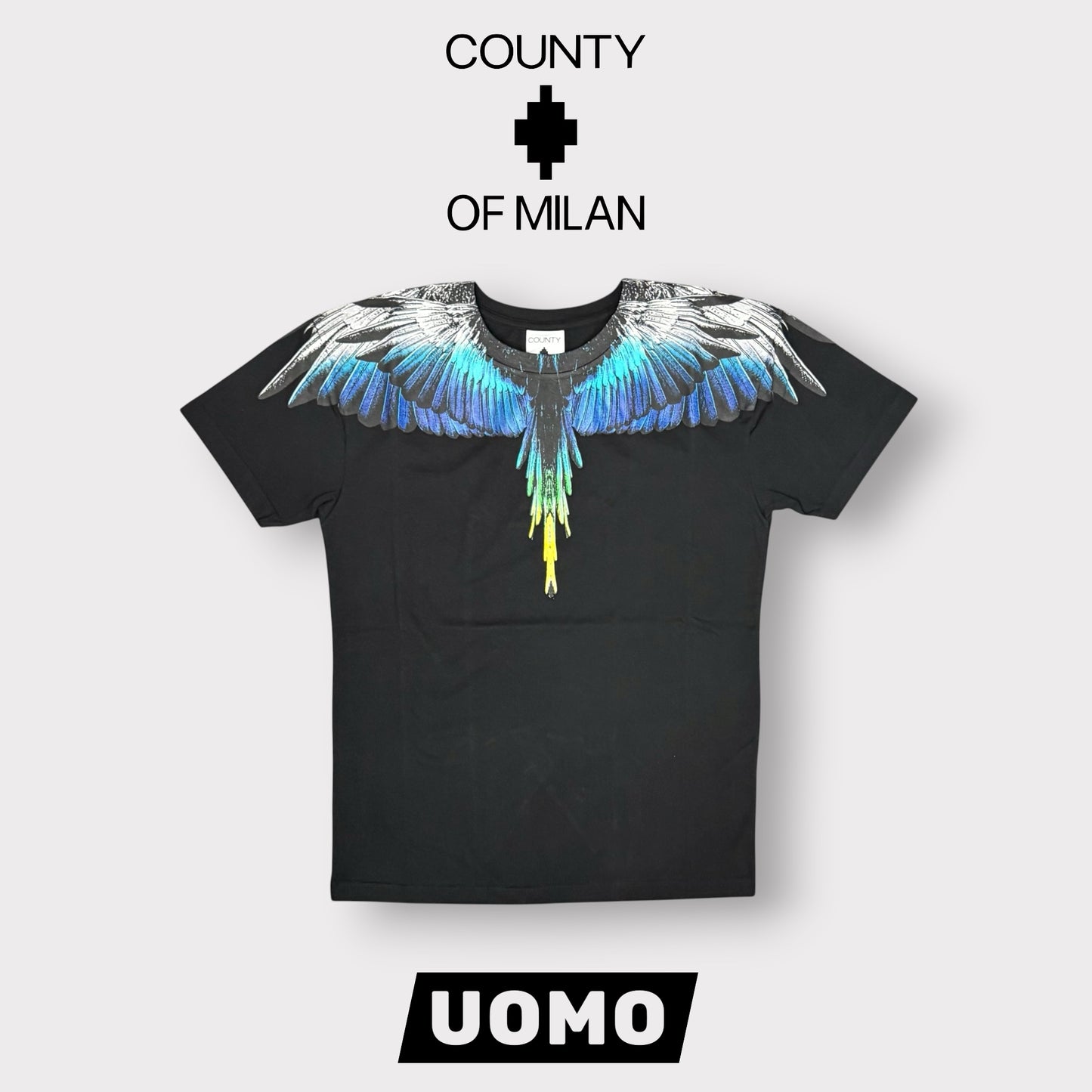 COUNTY OF MILAN- T-Shirt Uomo, (veste comoda), con stampa Blu, Col.Nero