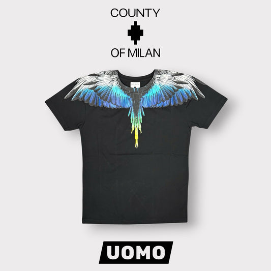 COUNTY OF MILAN- T-Shirt Uomo, (veste comoda), con stampa Blu, Col.Nero